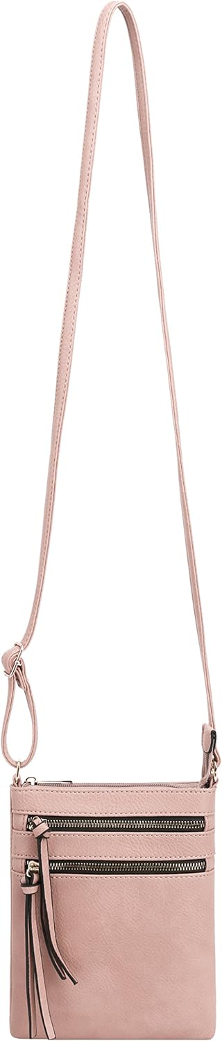 DELUXITY | Crossbody Purse Bag | Functional Multi Pocket Double Zipper Purse | Adjustable Strap | Medium Size Purse | Blush
