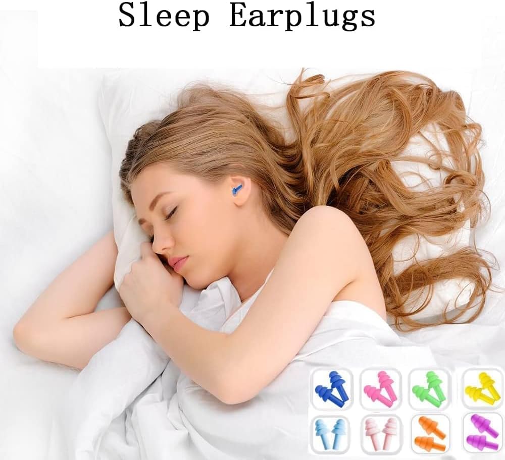 Earplugs for Sleeping Noise Cancelling, Reusable Ear Plugs– Super Soft, Silicone Ear Plug, for Sleeping 8 Pairs, Swimming, Snoring, Concerts, Work, Noisy Places (Color)