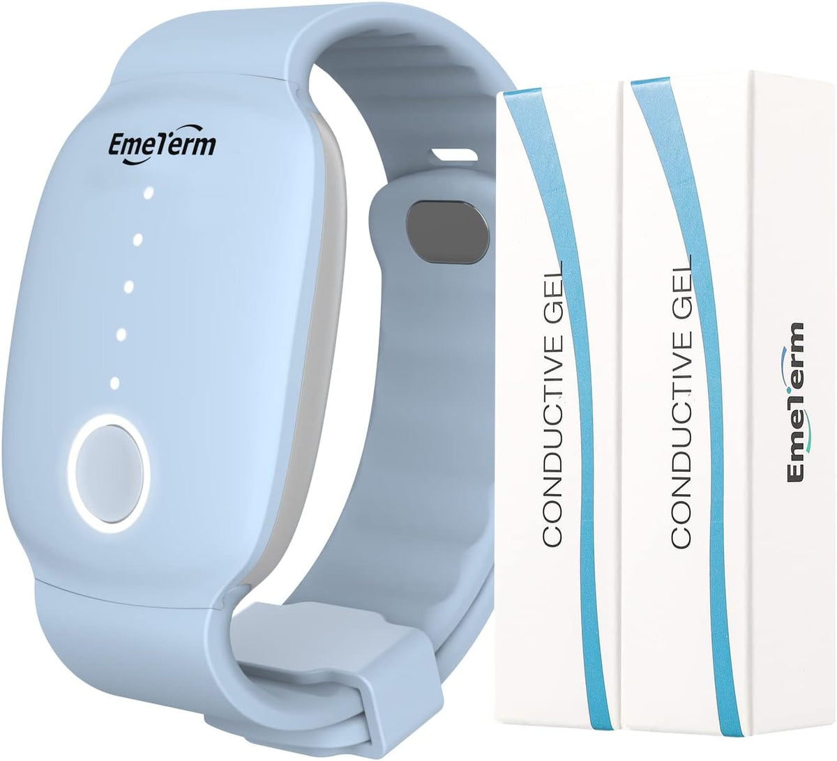 EmeTerm Fashion Anti-Nausea Wristband Relieve Morning Motion Travel Sickness Rechargeable Drug Free Bands Without Side Effects - Extra 2pack Conductive Gel (Blue - Extra 2pack Conductive Gel)