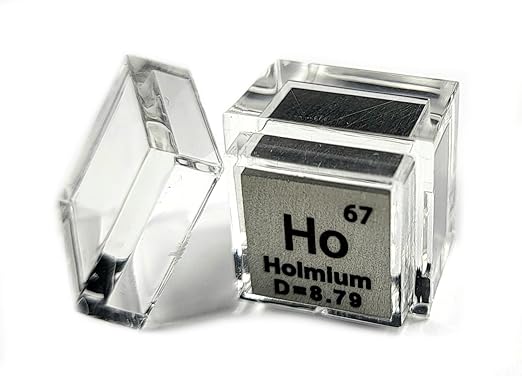 0.39" 10mm Holmium Metal Cube Ho up to 99.9% Pure Periodic Table Element Engraved Density Collection Science Education Display Block Cube + Acrylic Case Box - 1PC