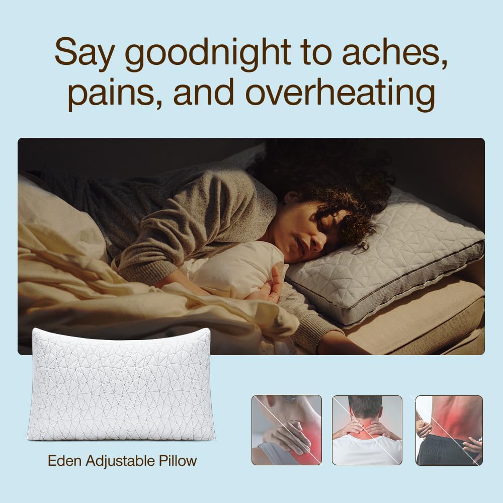 Coop Home Goods Eden Bed Pillow Queen Size for Sleeping on Back, Stomach and Side Sleeper- Medium Soft Memory Foam Cooling Gel - CertiPUR-US/GREENGUARD Gold