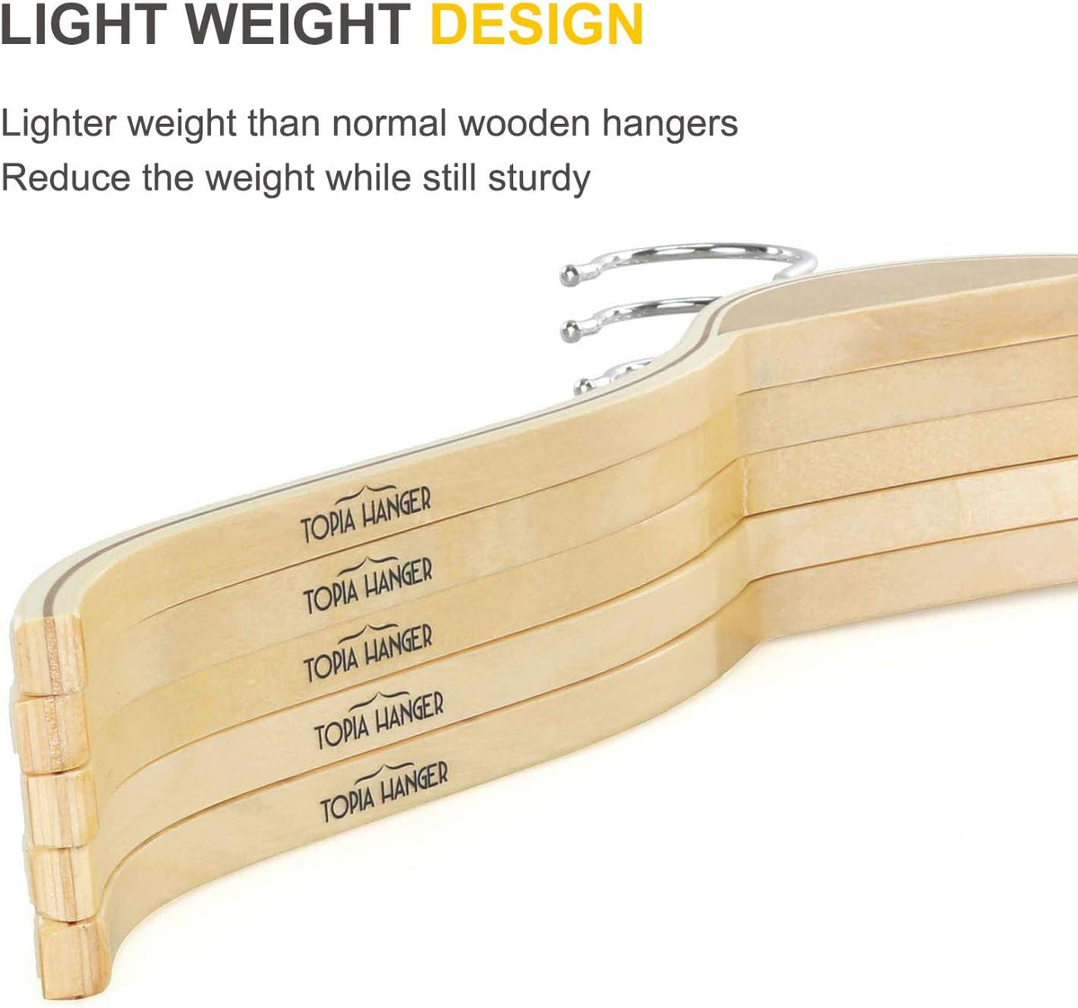 TOPIA HANGER Slim Natural Wood Hangers with Extra Soft Non-Slip Rubber Grips, 10-Pack High-Grade Fashion Hanger No Shoulder Bump for Sweater, Camisole, Jacket, Dress, Coat -CT15N