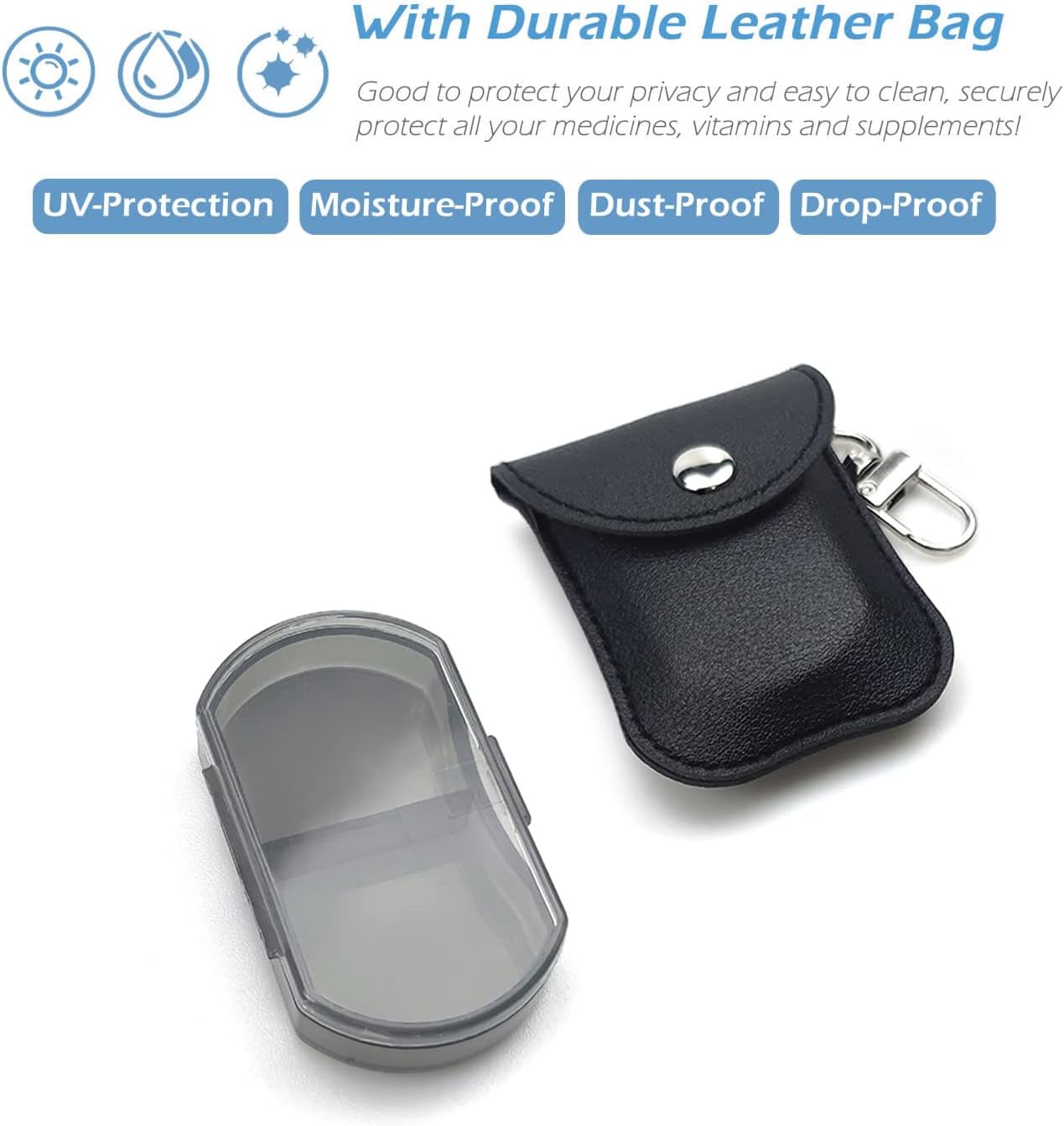 VOFOON Small Pill Organizer, Travel Pill Box for Purse, Keychain Pill Holder, Pocket Pill Container, 2 Times a Day Daily Portable Medicine Vitamin Case, Fish Oil Box, Supplement Box