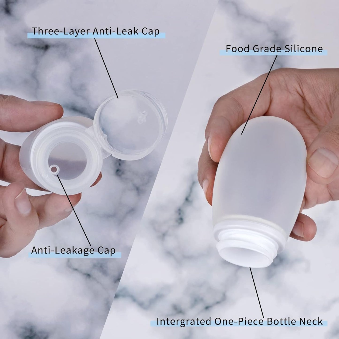 Silicone Travel Bottles for Toiletries TSA Approved Travel Size Containers Set 4 Pack Portable Leak Proof Refillable Cosmetic Squeeze Bottles Shampoo Hair Conditioner Body Lotion Bath Shower Gel