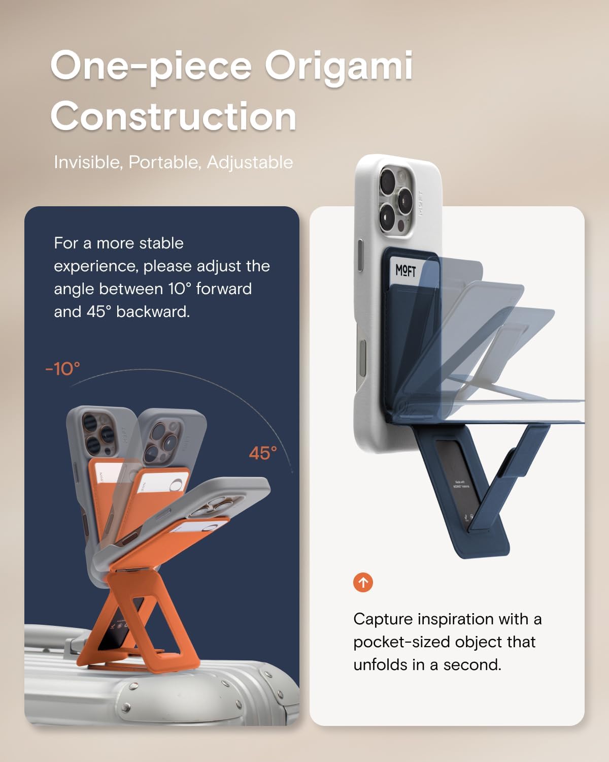 MOFT Phone Tripod Wallet for iPhone, Mulit-Angles, Lightweight & Portable Phone Stand, MOVAS Vegan Leather Magnetic Wallet, Strong Magnets, NFC Card Holder,Travel Essential, Sunrise (with Card Slot)