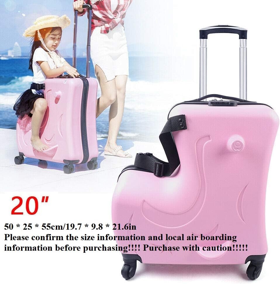 CNCEST 20" Kid's Ride-on Travel Suitcase,Rolling Luggage with Wheels Carry Trolley Luggage with Password Lock,Children's Ride On Trolley Luggage for Children's Day Gift,Festival Gift