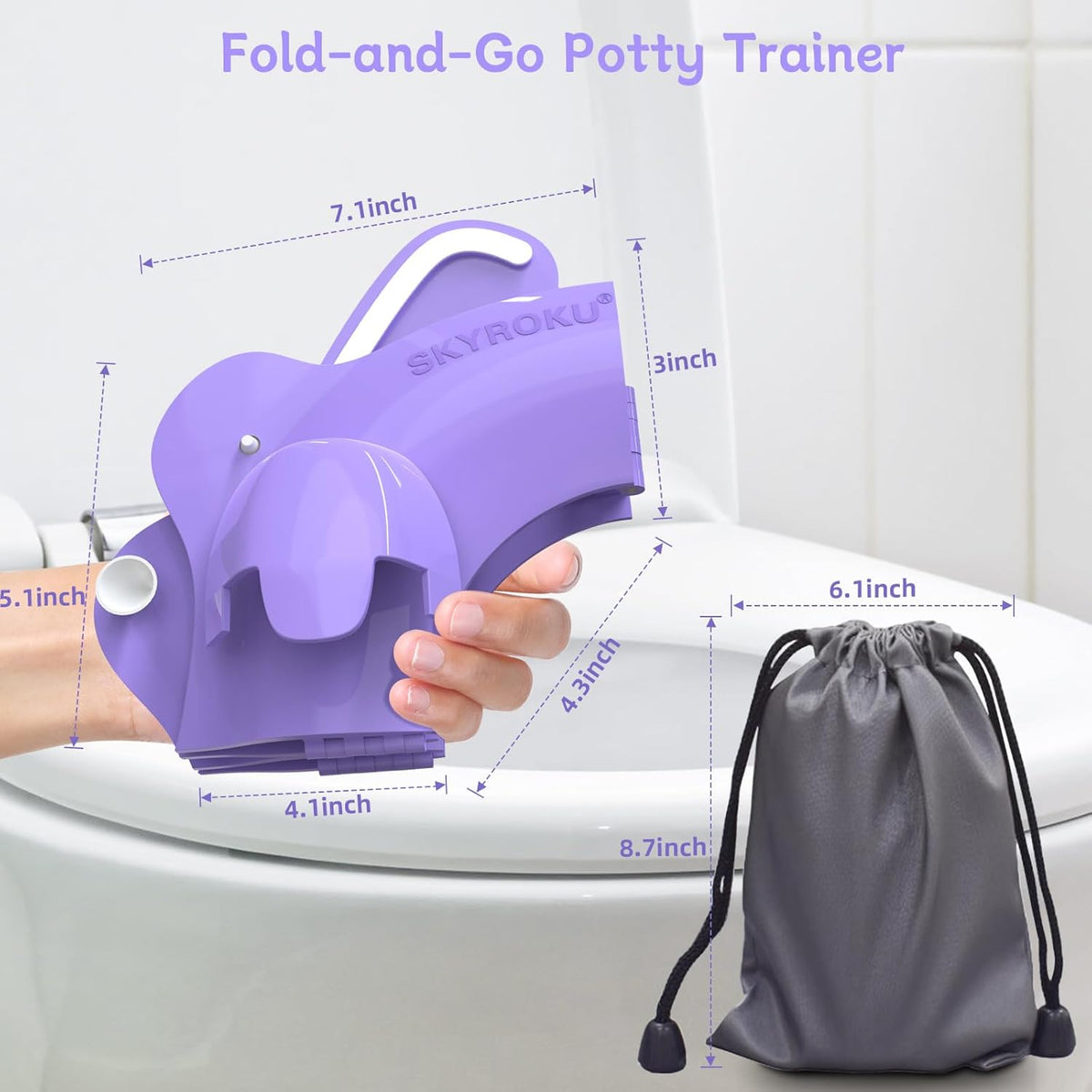 SKYROKU Foldable Kids Toilet Seat – Portable & Anti-Slip Travel Potty Training Seat for Toddlers, DIY Stickers, Storage Bag, Easy Clean & Compact for Home, Daycare, Grandparents House (Ages 2-6)