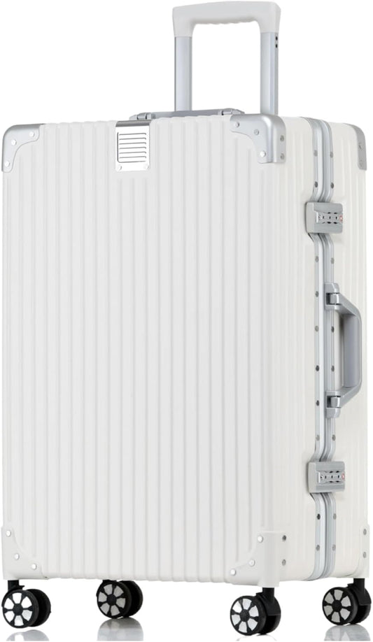 HotWay 22 Inch Checked in Luggage with Aluminum Frame,PC Hard Shell Suitcase with Spinner Wheels and TSA Lock, Large Suitcase for Travel, White