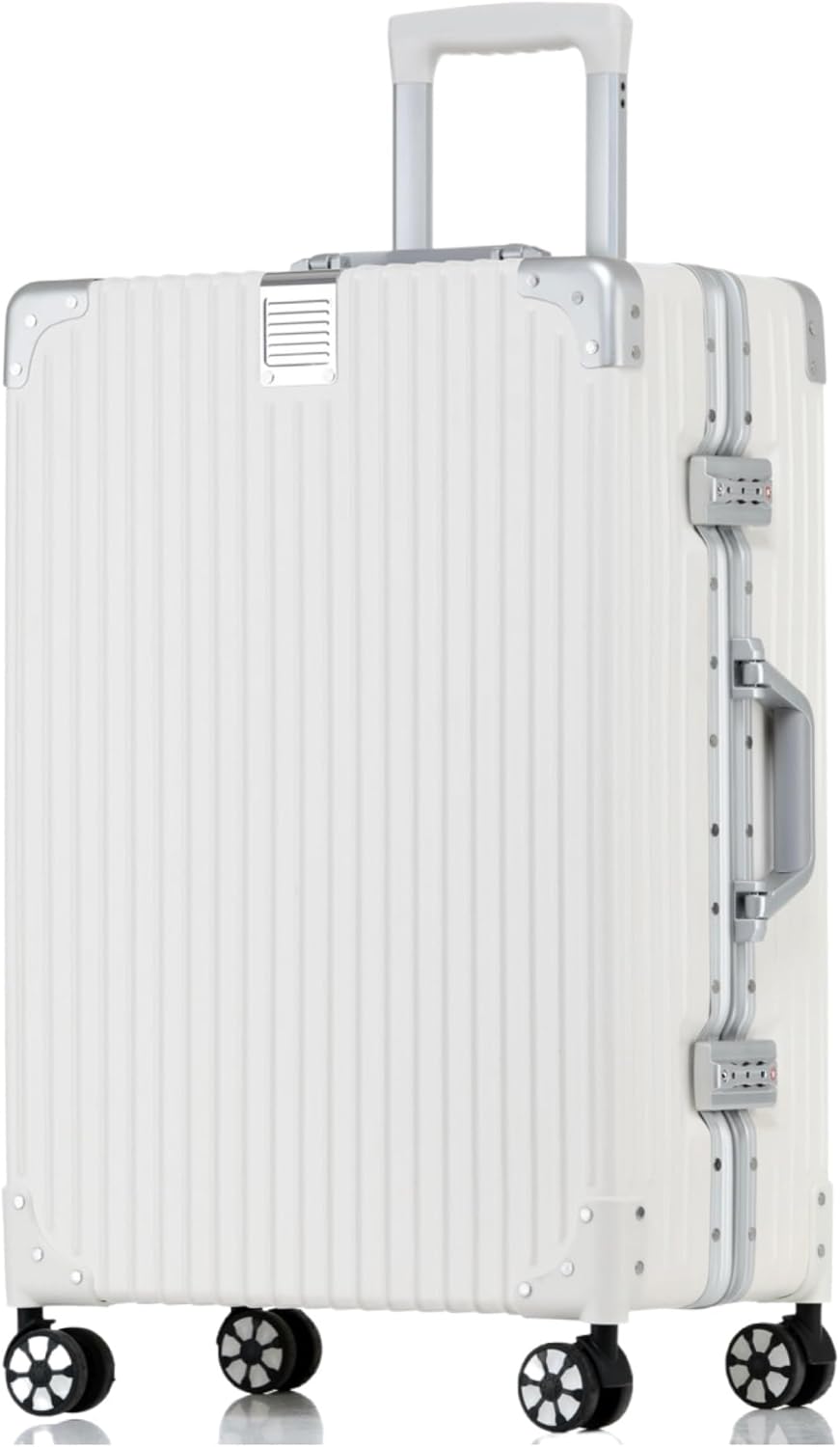 HotWay 26 Inch Checked in Luggage with Aluminum Frame,PC Hard Shell Suitcase with Spinner Wheels and TSA Lock, Large Suitcase for Business Travel, White