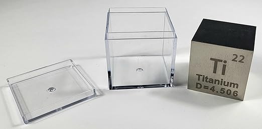 1.5" 38.1mm Titanium Metal Cube Ti up to 99.9% Pure Periodic Table Element Engraved Density Collection Science Education Display Block Cube + Acrylic Case Box - 1PC