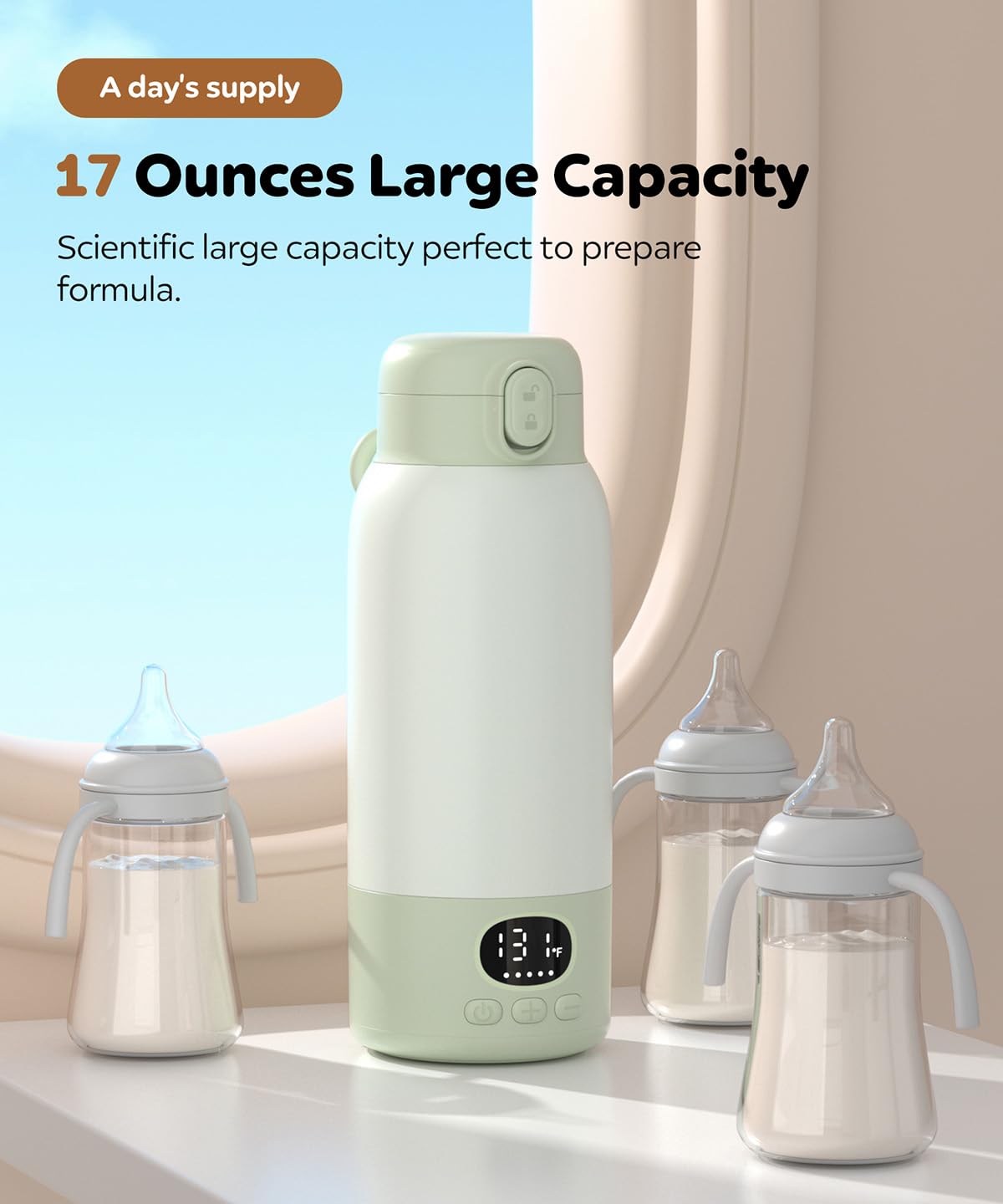 Portable Bottle Warmer 17oz Large Capacity Bottle Warmer for Travel, Fast Heating for Breast Milk Formula and Milk, Suitable for Baby Outdoor Airplane and Car Green5