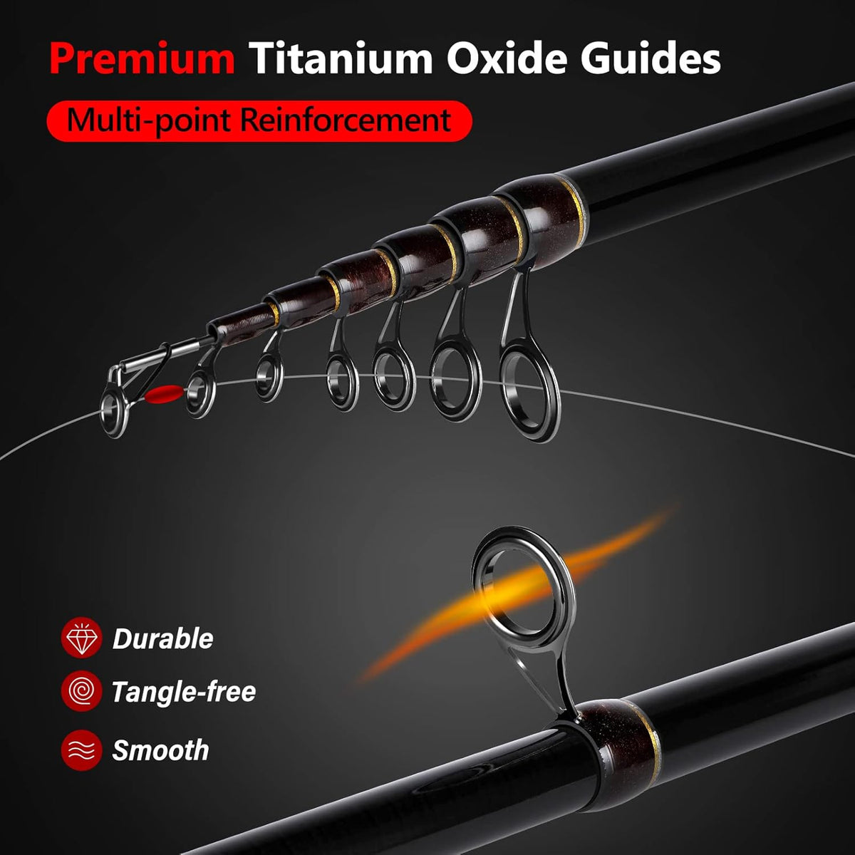 PLUSINNO Fishing Rod and Reel Combos, Bronze Warrior Toray 24-Ton Carbon Matrix Telescopic Fishing Rod Pole, 12 +1 Shielded Bearings Stainless Steel BB Spinning Reel, Travel Freshwater Fishing Gear