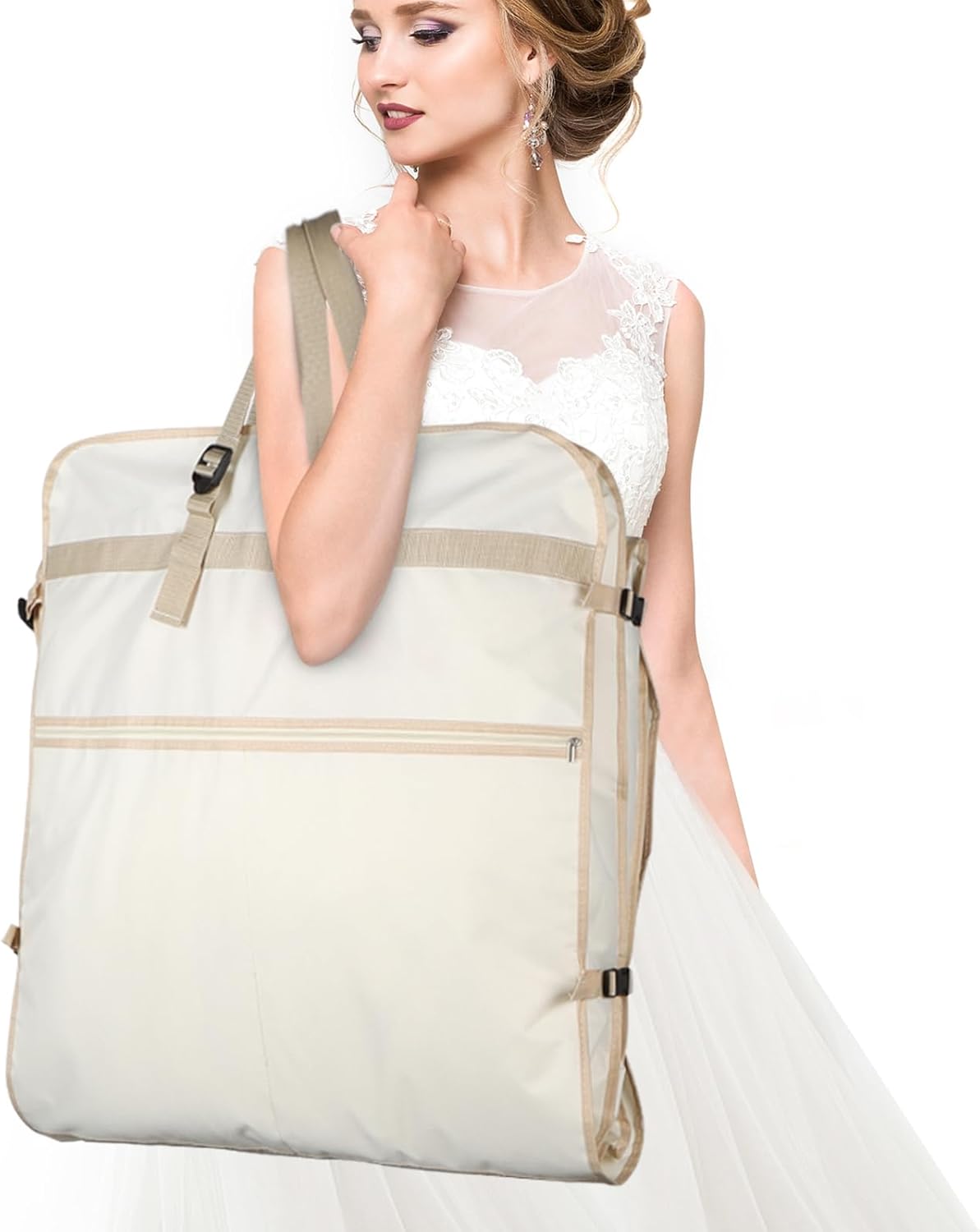 Zilink Wedding Dress Bag Long Garment Bag 72" Dress Bag for Traveling Trifold Bridal Garment Bag with Accessory Pockets and Adjustable Buckles for Wedding dress, Prom Evening Gown [Upgraded Version]