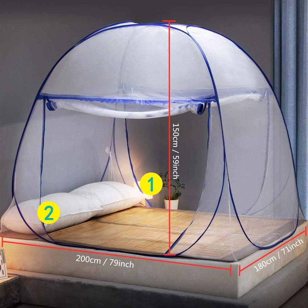 Pop-up Mosquito net Double Bed,L79 x W71 x H59 in Double Door Zip Portable Tent Travel Mosquito net Free-Standing use one Compartment to Install Suitable for Bedroom no Hooks.L200*W180*H150CM