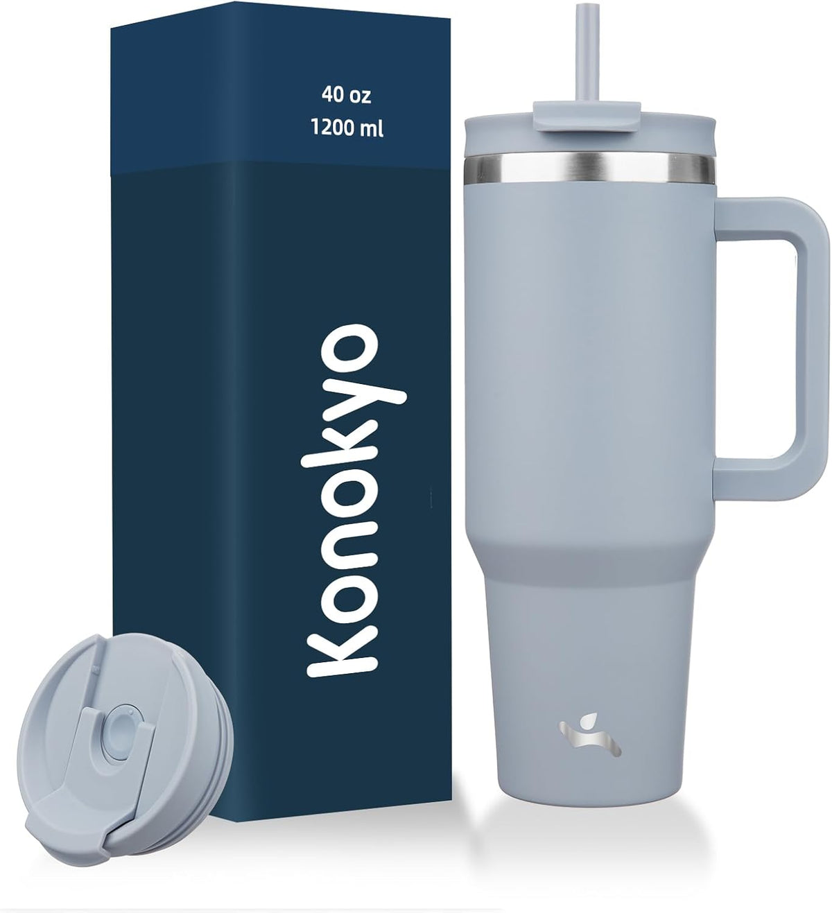 40 oz Tumbler with Handle and 2 Straws,2 in 1 Lid Insulated Water Bottle Stainless Steel Travel Coffee Mug,Lavender