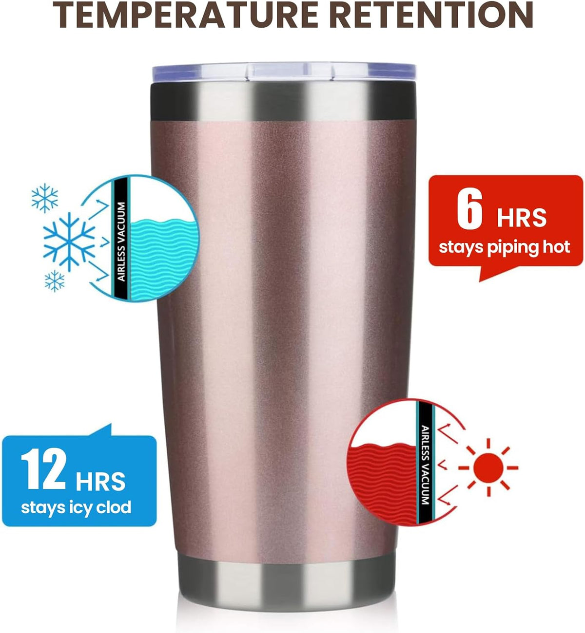 MEWAY 20oz Tumbler 4 Pack Double Wall Vacuum Insulated Travel Mug Bulk, Stainless Steel Tumblers with Lid and Straw, Durable Powder Coated Coffee Cups for Cold & Hot Drinks (Rose Gold, 4)