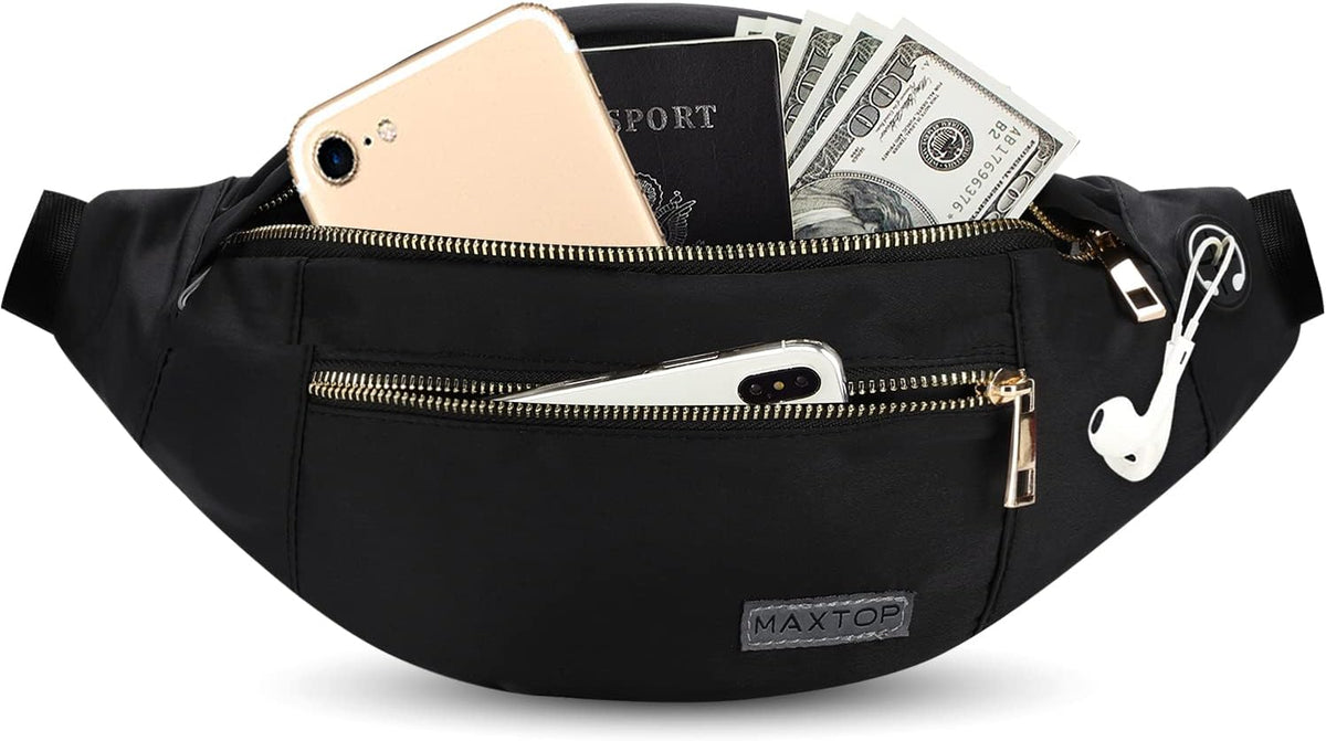 MAXTOP Large Crossbody Fanny Pack with 4-Zipper Pockets,Gifts for Enjoy Sports Festival Workout Traveling Running Casual Hands-Free Wallets Waist Pack Phone Bag Carrying All Phones