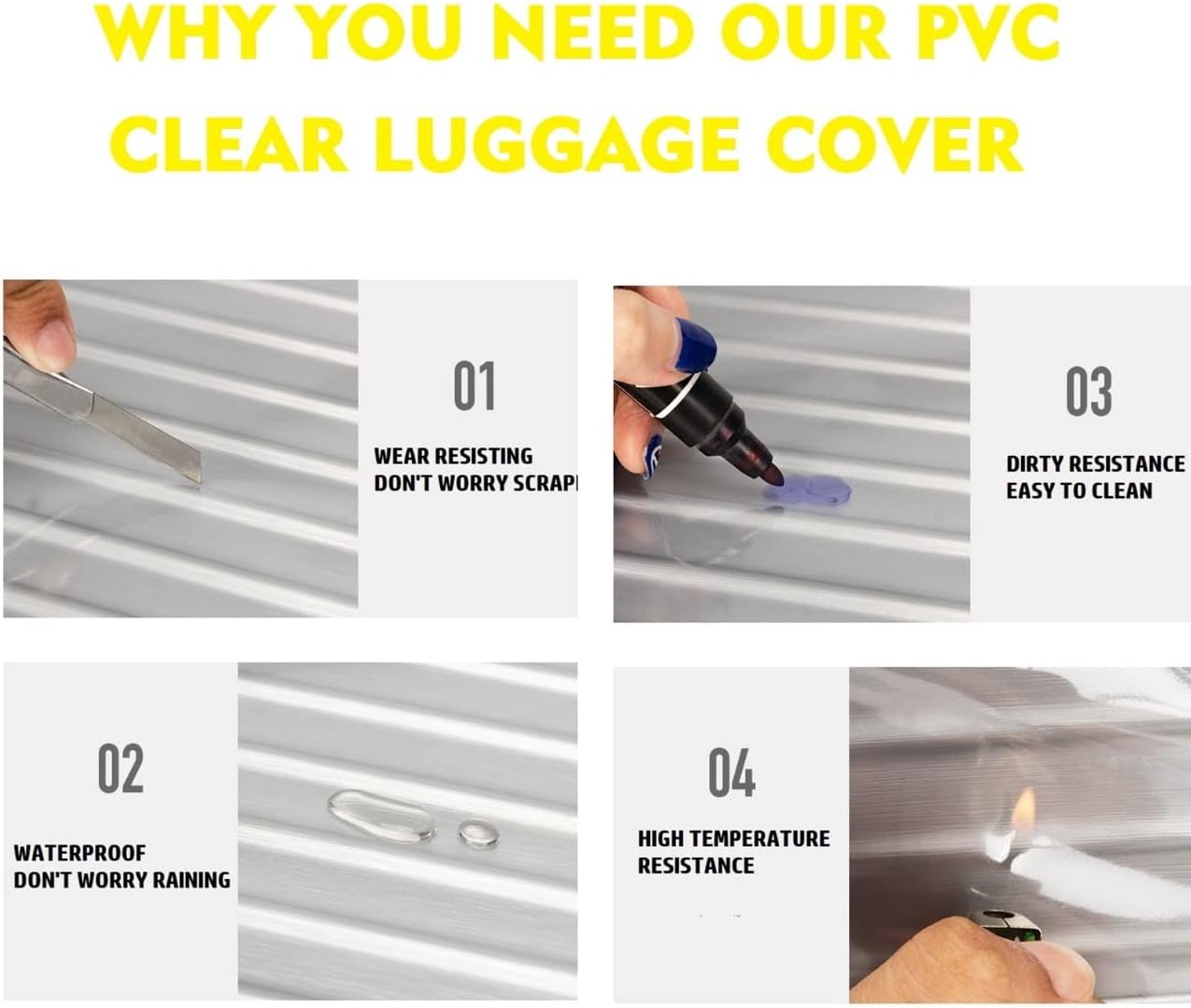 Clear PVC Luggage Cover Protectors - Transparent Waterproof Suitcase Sleeve for 20"+24"+28" Wheeled Suitcases (3PCS)