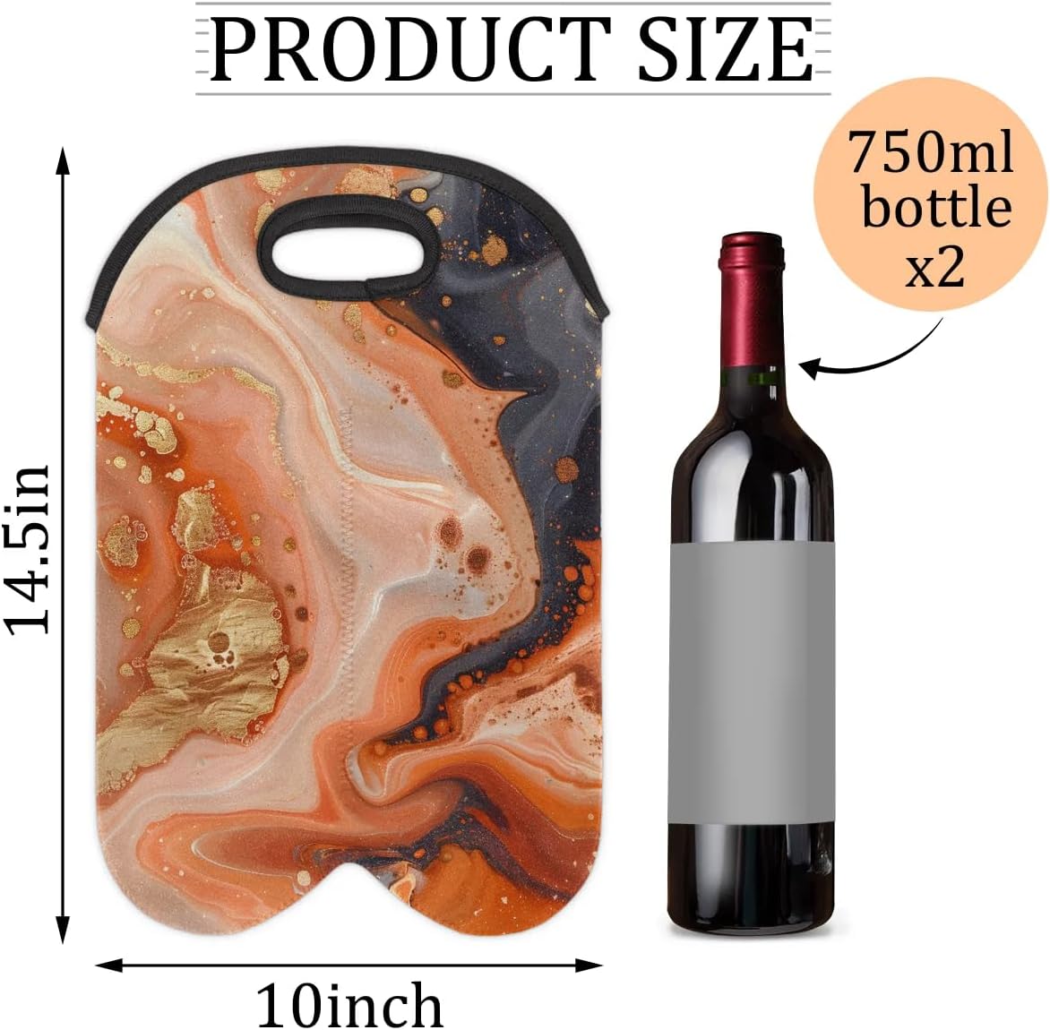 Wine Carrier Tote Personalized Bag for 2 Bottles - Neoprene Wine Bottle Holder with Carry Handle, Wine Protective Bag Insulated Bag Beer Cans Water Bottle Holder for Travel Picnic,Style14