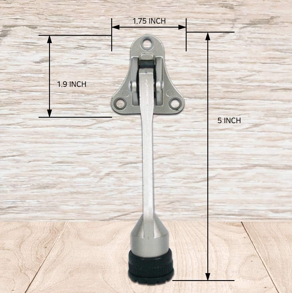 Door Stopper, Kick Down Door Stops for Heavy Doors, with Rubber Tip and Spring Lever, Adjustable, Easy to Set Down and Release, 4-Inch, for Wide Doors (4inch x 2pack, Satin Nickel)