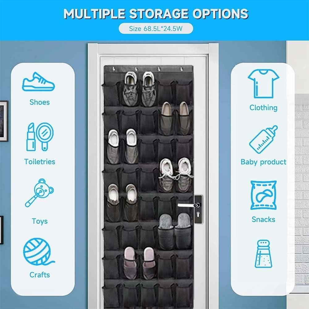 Over the door shoe organizer, 40 Large Clear Mesh Pockets Hanging Shoe Organizer Shoe Rack, for Entryway Bedroom Bathroom Pantry Shoe Stor