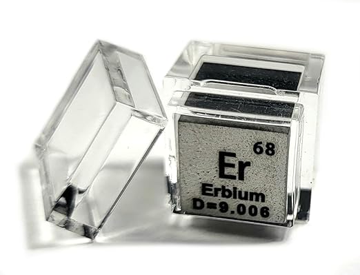 0.39" 10mm Erbium Metal Cube Er up to 99.9% Pure Periodic Table Element Engraved Density Collection Science Education Display Block Cube + Acrylic Case Box - 1PC
