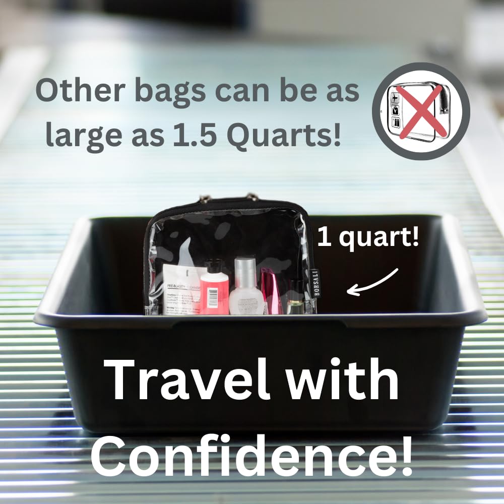 BORSALI Clear Travel Bags for Toiletries - TSA Clear Toiletry Bag for Traveling, Cosmetics, Carry on 3-1-1 Liquids & Other Items - TSA-Approved Quart Size For Luggage, Purse or Car - Gray