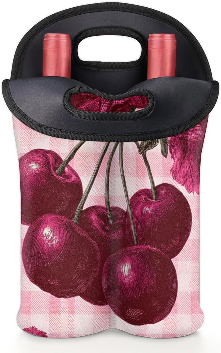 Neoprene Wine Tote, Bottle Carrier Gag Insulating Neoprene Thicker, Insulated Wine Bag for Travel Holds Two Bottles, Bottle Carrier Bags Protect the Bottles, Cherry