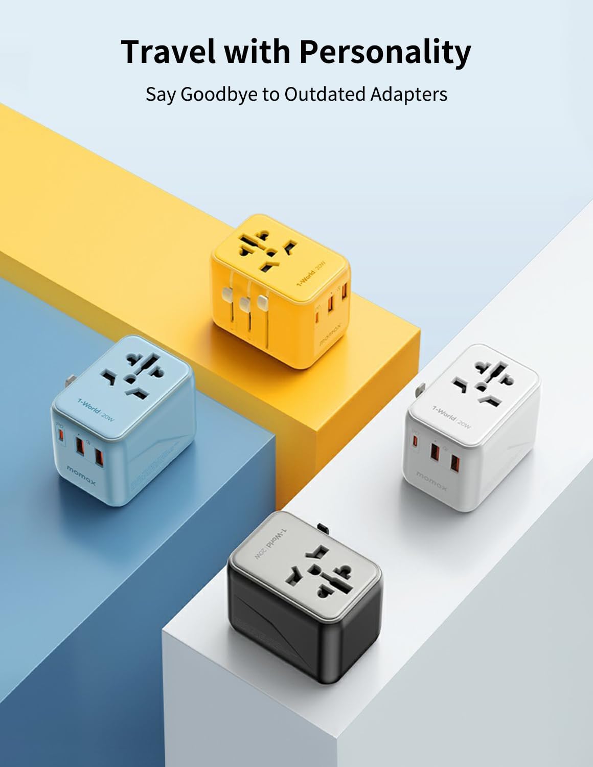 MOMAX Universal Travel Adapter, 20W+18W International Plug Adapter with 2 USB-A Quick Charging & 1 USB C PD Fast Charging, 1 AC, All-in-One Wall Charger for USA EU UK AUS JP(Type C/A/G/I)