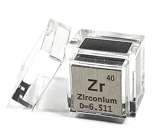 0.39" 10mm Zirconium Metal Cube Zr up to 99.9% Pure Periodic Table Element Engraved Density Collection Science Education Display Block Cube + Acrylic Case Box - 1PC