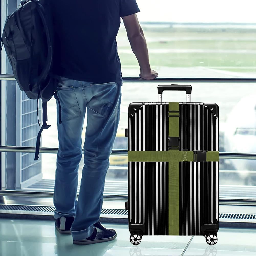 Luggage Straps for Suitcases TSA Approved-2 Pack Bright Personalized Luggage Belt Strap for Suitcase/Carry On Bag Luggage Accessories for Travel (ArmyGreen)