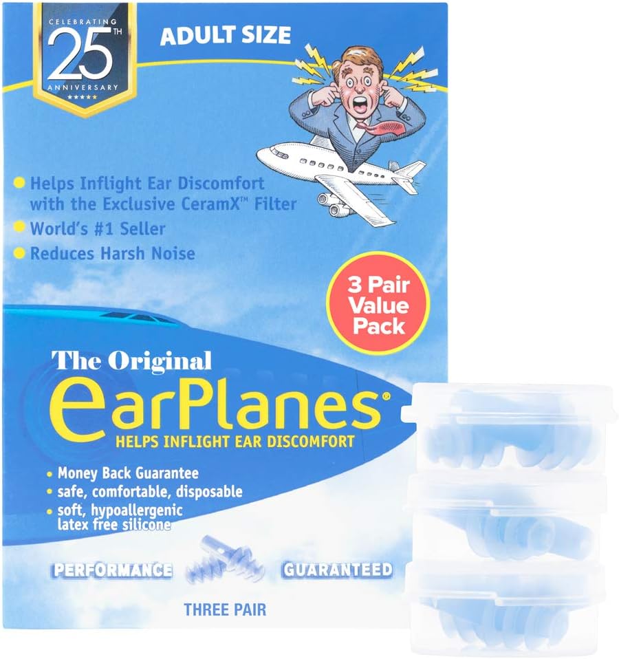 New Super Soft Adult EarPlanes® Ear Plugs Airplane Travel Ear Protection 3 Pair