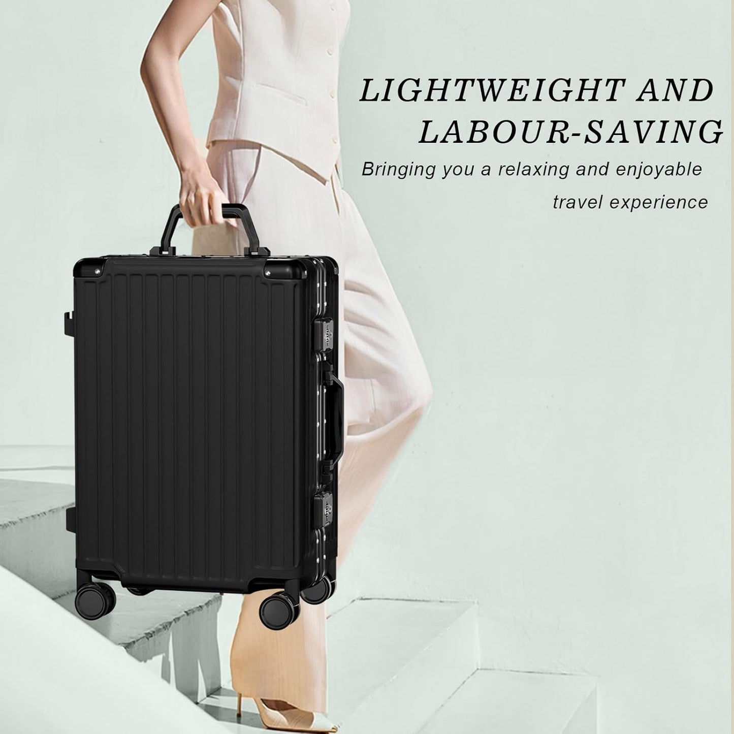 AnyZip Luggage PC+ABS Aluminum Frame Zipperless Checked Luggage Hard Shell Suitcase with TSA Lock Double Spinner Wheels 28 Inch Black