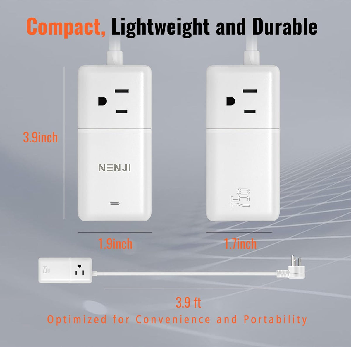 NENJI 75W GaN USB-C Super Fast Charging Station, 8-in-1 Power Strip with 5 USB & 3 AC Ports, Smart Charging, Fast PD Charger for iPhone, Samsung, iPad, MacBook – Desktop & Travel-Friendly – White