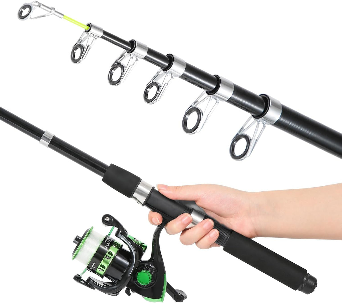 Fishing Rod, 6.9ft Telescopic Fishing Rod and Reel Combo with Fishing Pliers and Lip Gripper Fishing Equipment, 5.2:1 Pre-Loaded Spinning Reel Combo Set Fishing Pole
