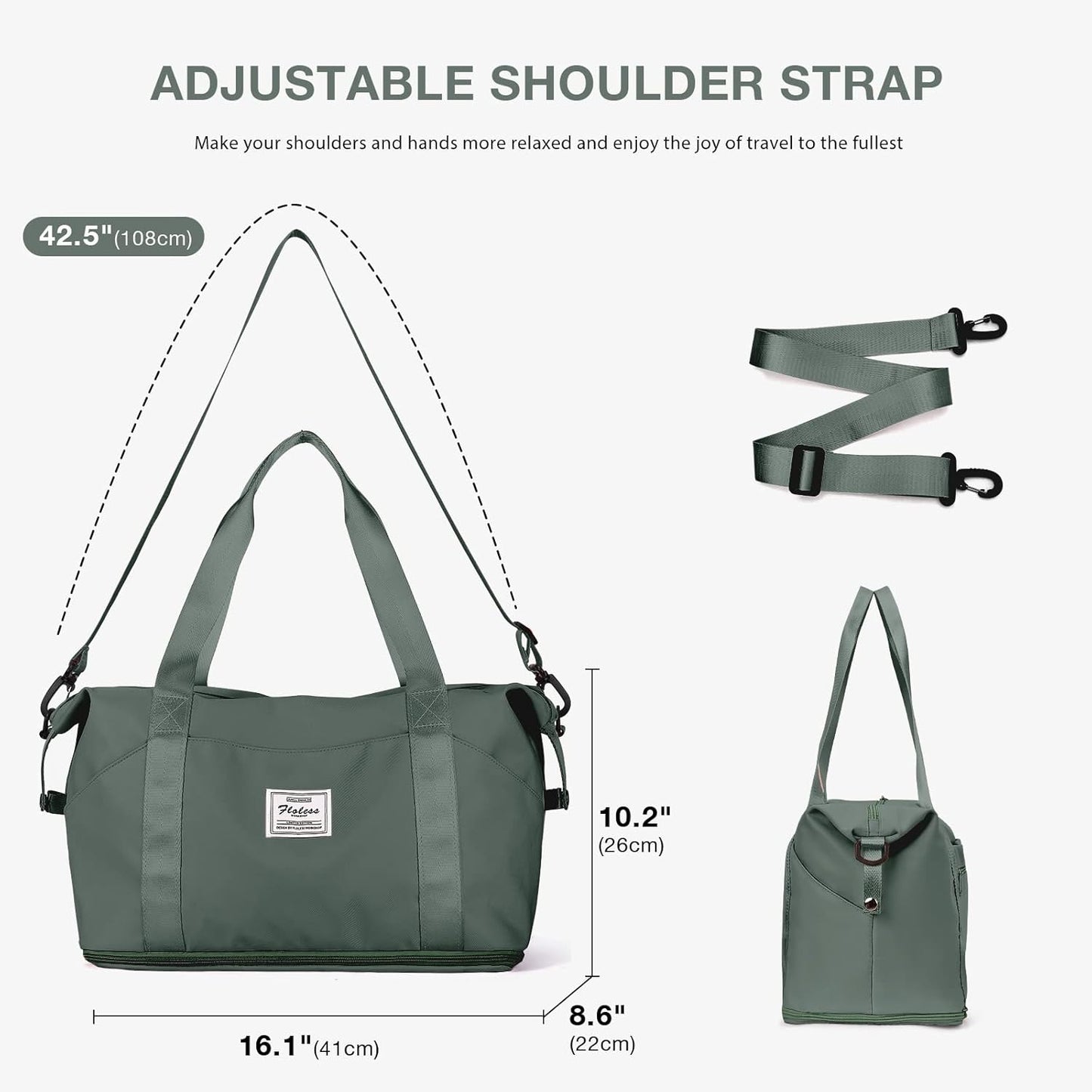 Travel Duffel Bag, Sports Tote Gym Bag, Shoulder Weekender Overnight Bag for Women