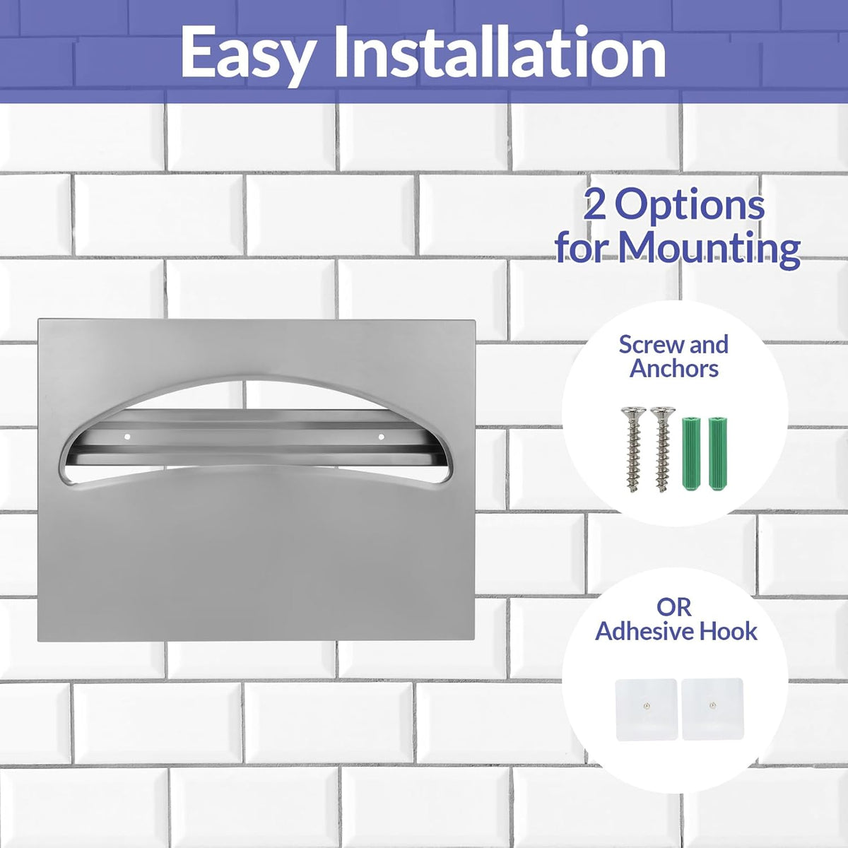 Stainless Steel Toilet Seat Cover Dispenser, Wall Mount Single or 1/2 Fold Large Capacity Toilet Seat Covers Holder for Commercial and Residential, Brushed
