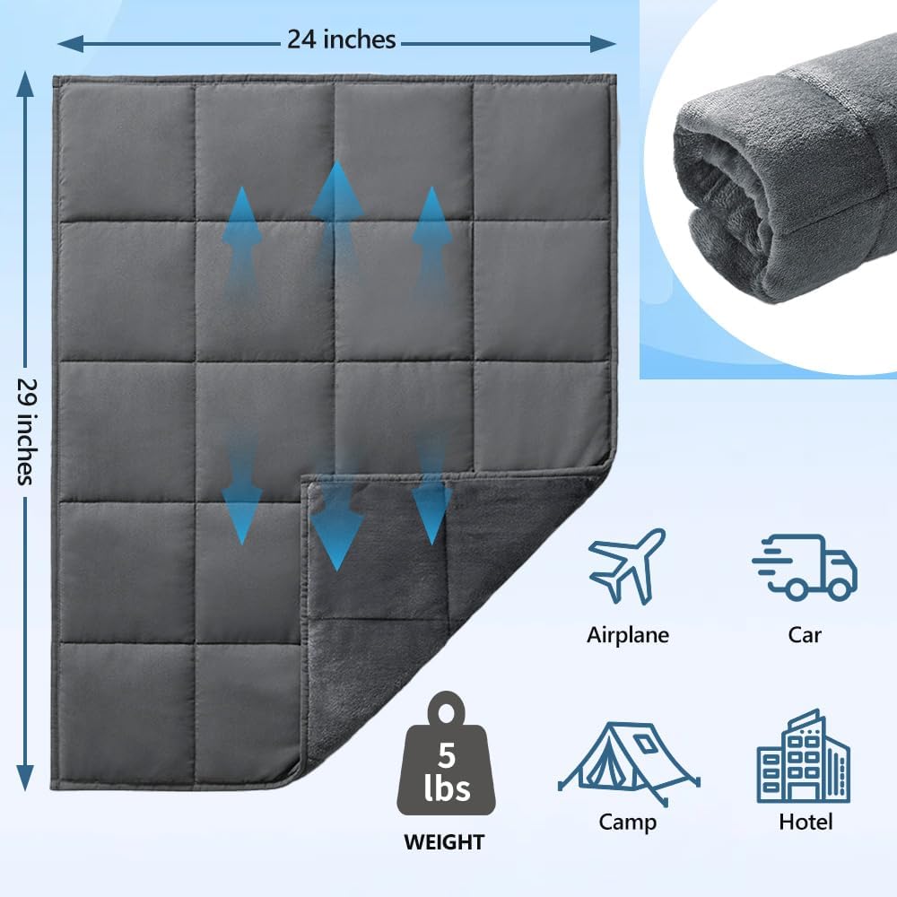 L'AGRATY Weighted Lap Blanket 7lb: Small Weighted Blankets for Adults Portable Travel - Cooling Pad Blanket for Relaxation Sleeping - Cozy Lap Washable All-Season(29" x 24")