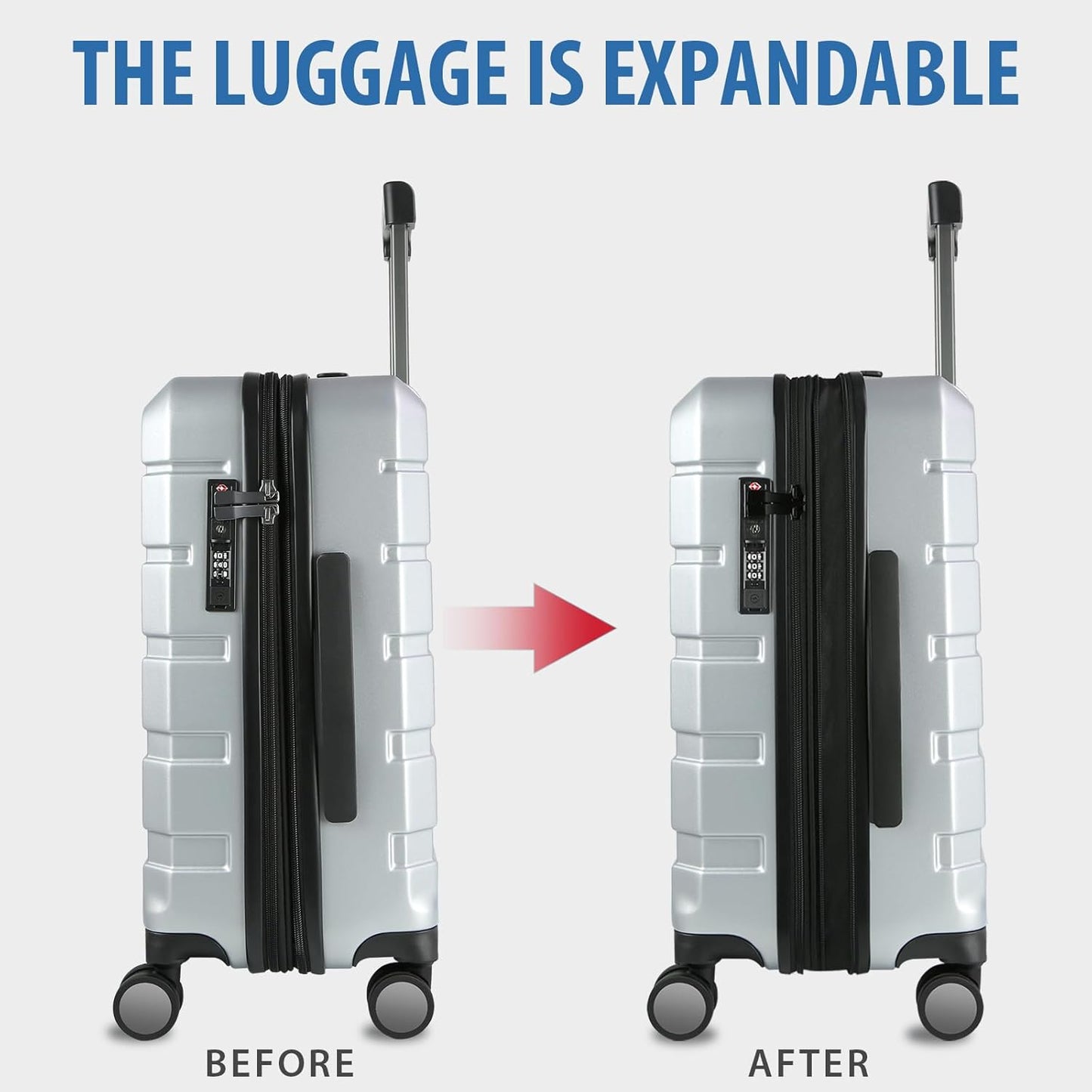 KROSER Hardside Expandable Carry On Luggage with Spinner Wheels & Built-in TSA Lock, Durable Suitcase Rolling Luggage with USB Port, Carry-On 20-Inch, Silver Grey