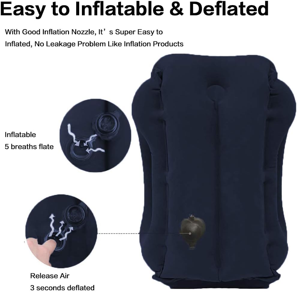 Inflatable Travel Pillow for Airplane, Inflatable Neck Air Pillow for Sleeping(Blue)