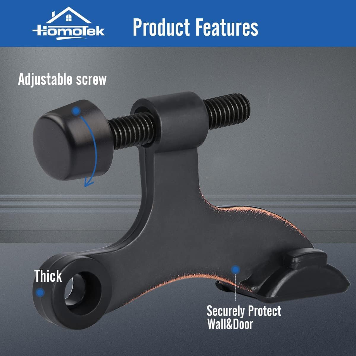 HOMOTEK 12 Pack Hinge Pin Oil Rubbed Bronze Door Stopper,Adjustable Deluxe Heavy Duty Door Stopper 2-1/2"x1-3/4”,with Black Rubber Bumper Tips