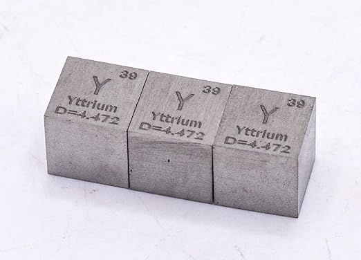 0.39" 10mm Yttrium Metal Cube Y up to 99.9% Pure Periodic Table Element Engraved Density Collection Science Education Display Block Cube + Acrylic Case Box - 1PC