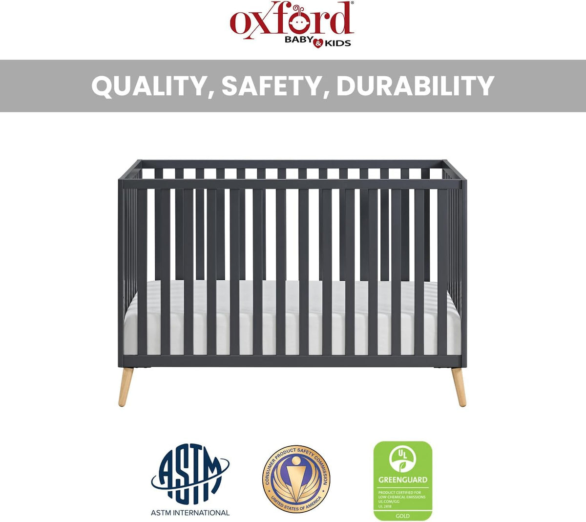 Oxford Baby Cozy Nest Convertible Island Crib, Midnight Slate/Natural