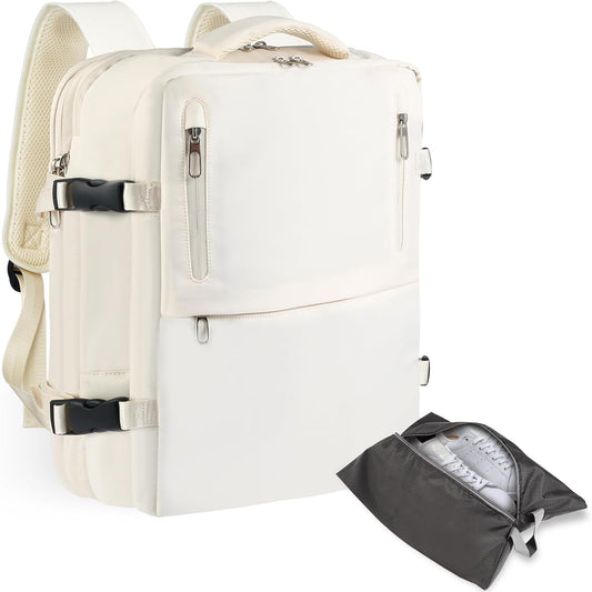 Travel Laptop Backpack with USB Charging Port Business Anti Theft Water Resistant Flight Approved Expandable Backpack (white)