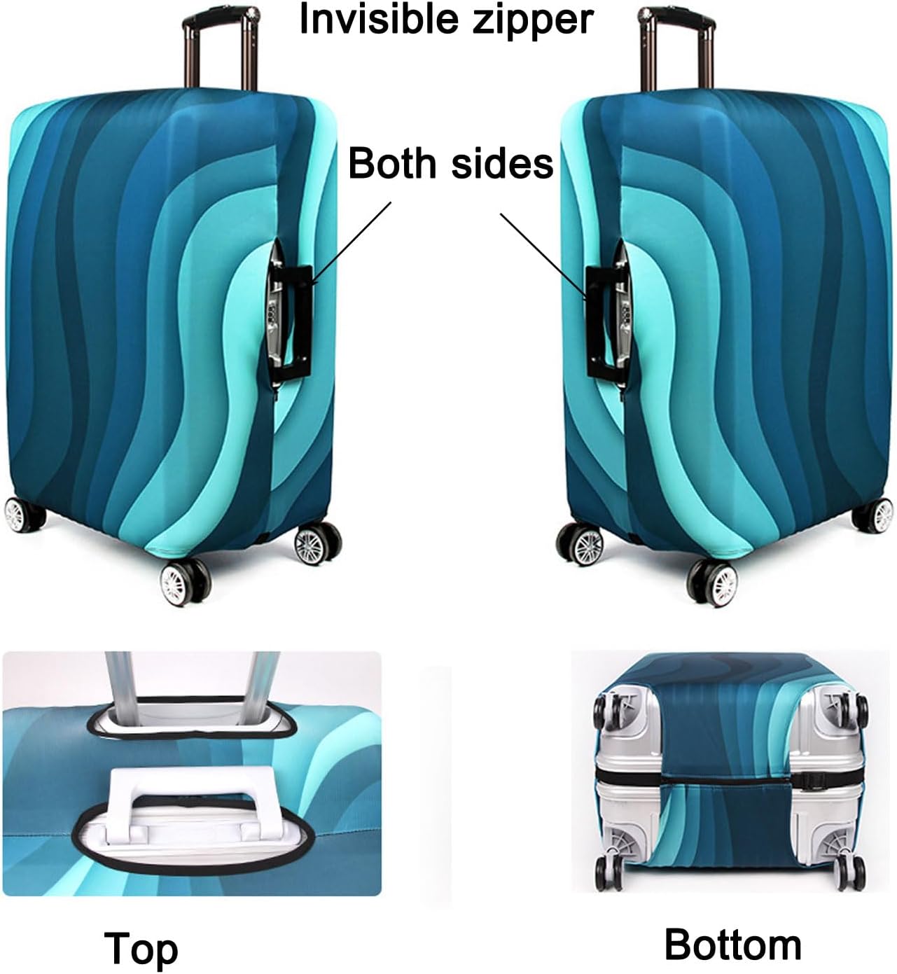 MosaiRudo Thicker Luggage Cover Elastic Suitcase Cover Protector Fits 18-32 Inch Suitcase Travel Accessories (Green Ripple, XL)