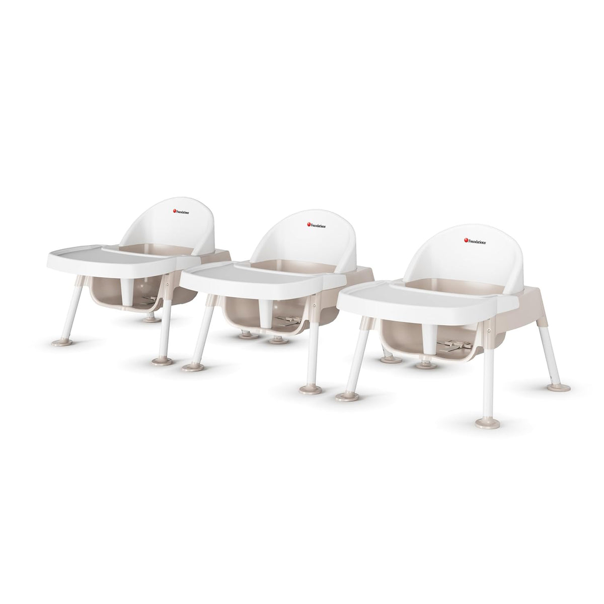 Foundations Secure Sitter Feeding Chairs Multipack, No-Tip Feet, 3-Point Adjustable Harness, Removable Tray, Easy to Clean, Stackable Feeding Chairs, 3 Pack (5 inch)