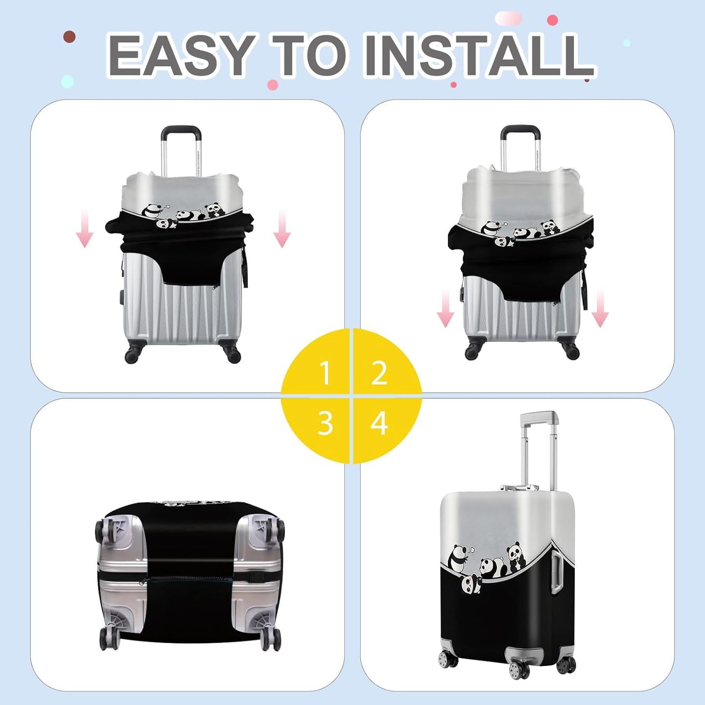 ANNA QUEEN Panda Family Luggage Cover, Cute Panda Design Suitcase Protector, Stretchable Washable Travel Sleeve for 20-22 Inch Luggage