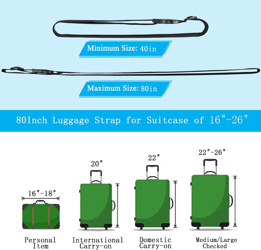 4Pcs Luggage Straps for Suitcase Travel Accessories TSA Approved, 80In Long Belts to Keep Your Suitcase Secure, Adjustable Bag Straps with Quick-Release Buckle for Travel Bag Closure, Pink