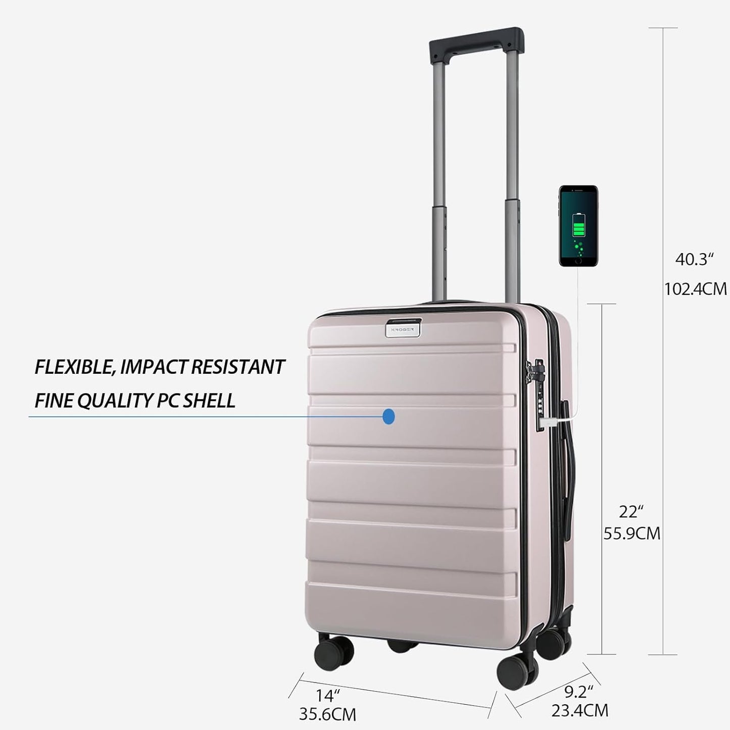KROSER Carry On Luggage with Spinner Wheels & Built-in TSA Lock, Expandable Top Loading Hard Shell Suitcase Large Capacity Durable Rolling Luggage with USB Port, Carry-On 20-Inch, Matte Purple/Pink