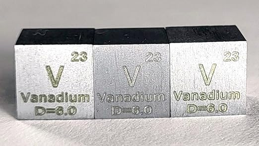 0.39" 10mm Vanadium Metal Cube V up to 99.9% Pure Periodic Table Element Engraved Density Collection Science Education Display Block Cube + Acrylic Case Box - 1PC